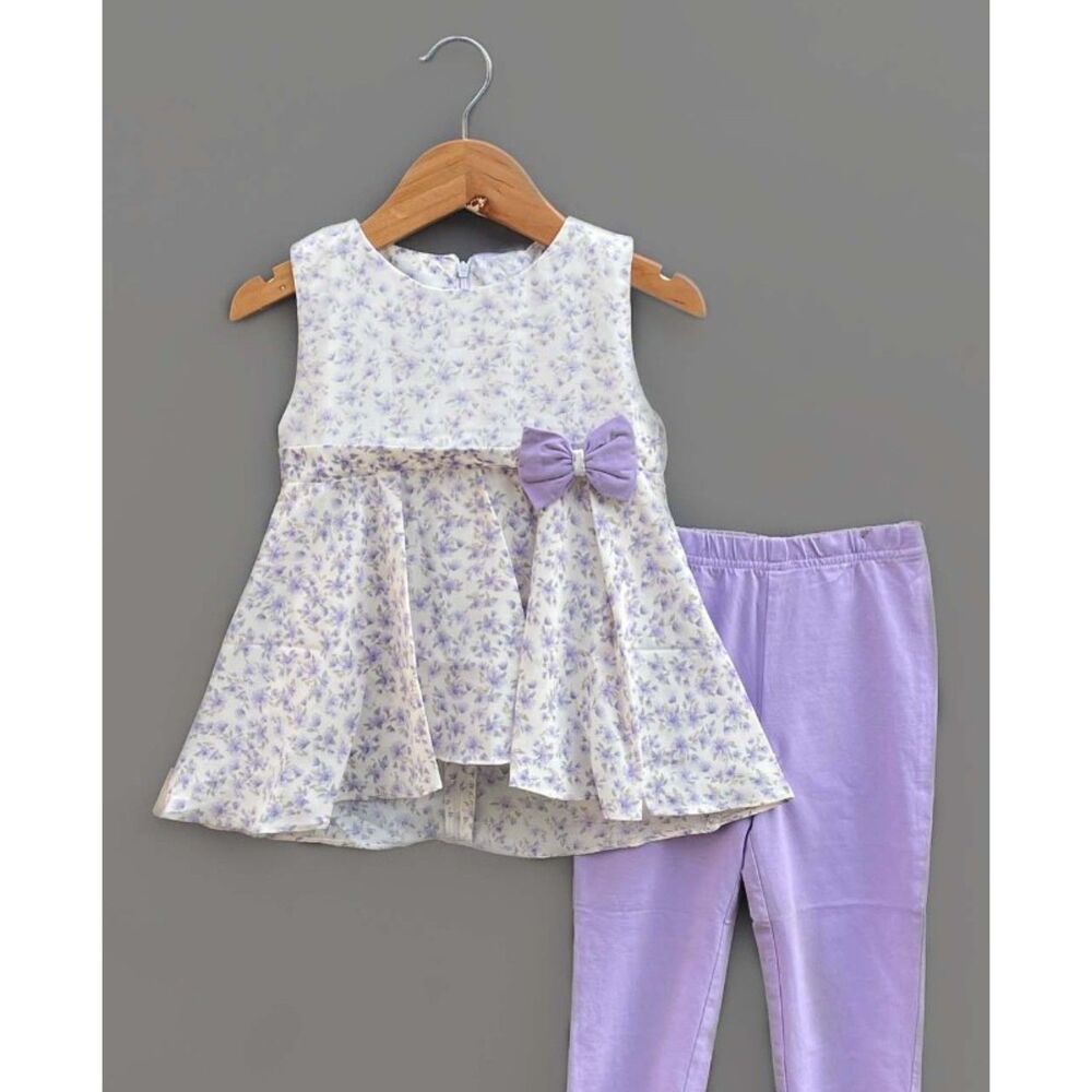Girls floral printed with bow applique top & pant set